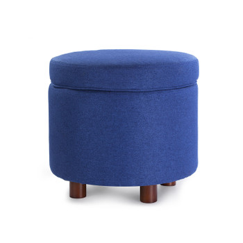 Elisa 18 Inches Modern Linen Fabric Round Storage Ottoman(Dark Blue)