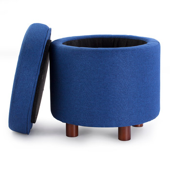 Elisa 18 Inches Modern Linen Fabric Round Storage Ottoman(Dark Blue)