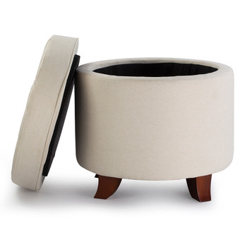 Ivy 18 Inches Modern Linen Fabric Round Storage Ottoman(Beige)
