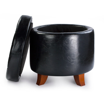  Zola 18 Inches Modern Elegant Leather Round Storage Ottoman(Black)