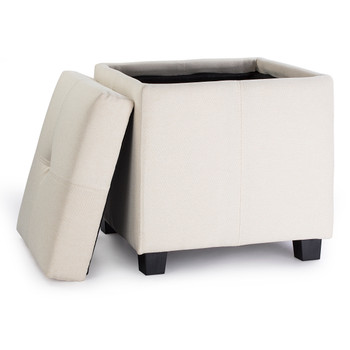Victoria 18 Inches Modern Linen Fabric Square Storage Ottoman(Beige)