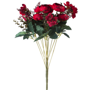 Mixed High Quality Silk Combination Ranunculus Bush(Red)