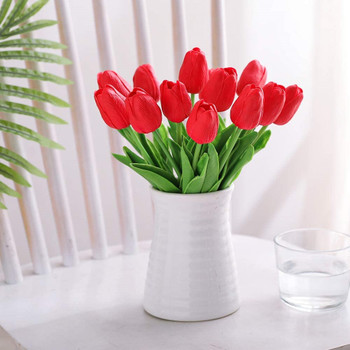 20 Pcs  Artificial PU Real Touch Tulips Flower Stems (Red)