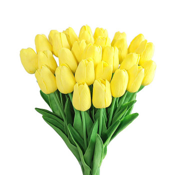 20 Pcs  Artificial PU Real Touch Tulips Flower Stems (Yellow)