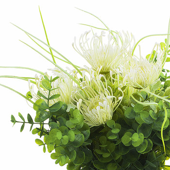 Artificial Cream Peony Flower and Eucalyptus Grass  in Clear Glass Vase With Faux Water 