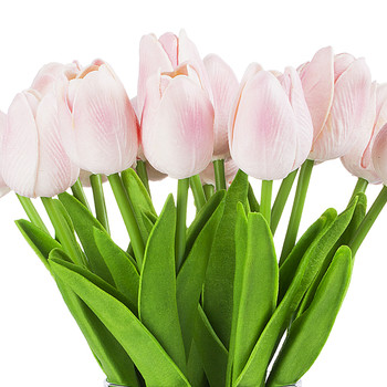  Artificial Real Touch Tulips Flower Arrangement in Clear Glass Vase With Faux Water(Pink)