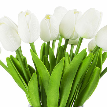  Artificial Real Touch Tulips Flower Arrangement in Clear Glass Vase With Faux Water(White)