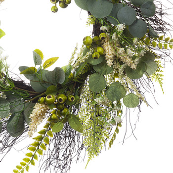 24" Artificial Eucalyptus Leaves Wreath with Green Berry  for Festival Celebration Front Door Wall Window Party Decoration