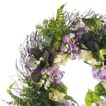 24" Artificial Mixed Hydrangea Flower  Wreath with Green Leaves for Festival Celebration Front Door Wall Window Party Decoration