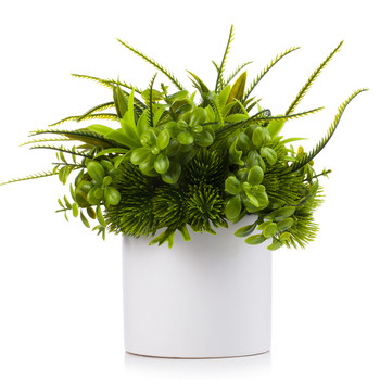 Mixed Artificial Eucalyptus Grass Arrangement  in White Ceramic Vase(Green)