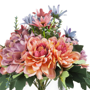 Mixed Artificial  Daisy Flower  Arrangement in Clear Glass Vase With Faux Water(Purple Pink)