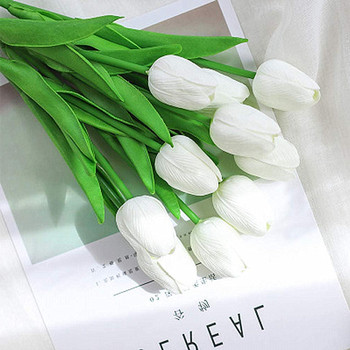 Artificial Real Touch Tulips Flower Arrangement in  Glass Vase With Faux Water(White)