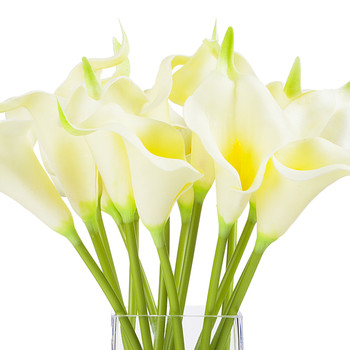  Artificial Real Touch Lilies Flower Arrangement in  Glass Vase With Faux Water(Ivory)