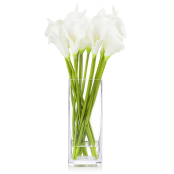 Artificial Real Touch Lilies Flower Arrangement in  Glass Vase With Faux Water(White)