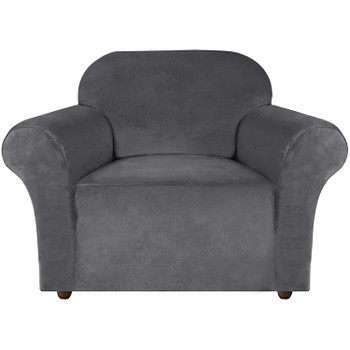 Ultra Soft Thick Stretch Velvet Fabric Armchair Slipcover  for Living Room( Grey)