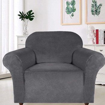 Ultra Soft Thick Stretch Velvet Fabric Armchair Slipcover  for Living Room( Grey)