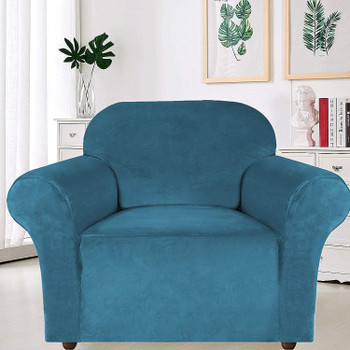 Ultra Soft Thick Stretch Velvet Fabric Armchair Slipcover  for Living Room( Peacock Blue)