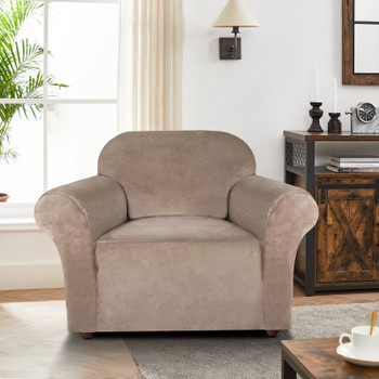  Ultra Soft Thick Stretch Velvet Fabric Armchair Slipcover  for Living Room( Taupe