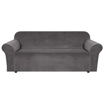 Ultra Soft Thick Stretch Velvet Fabric Sofa Slipcover  for 3 Cushion Couch Covers (Grey)