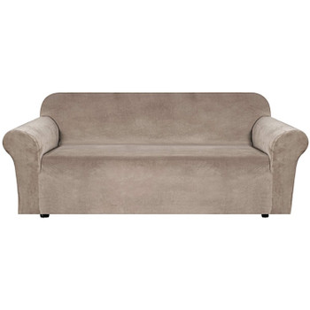 Ultra Soft Thick Stretch Velvet Fabric Sofa Slipcover  for 3 Cushion Couch Covers (Taupe)