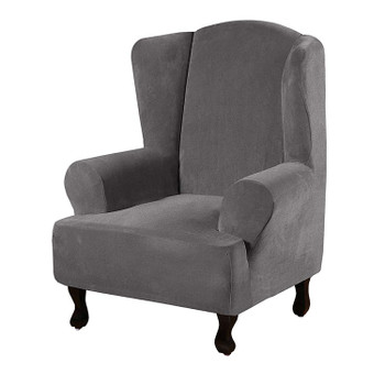  Super Stretch Velvet Slip Resistant Stylish Wingback Chair Slipcover  with Elastic Bottom(Grey)