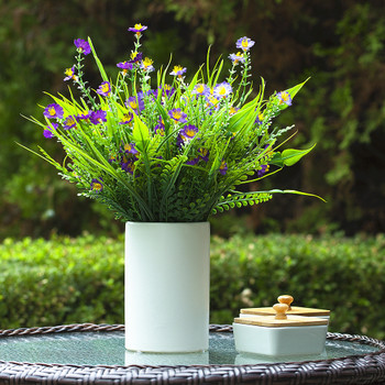 Artificial Mixed Floral Arrangement in White Ceramic Vase(Purple)
