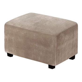 One Piece Large Removable Stretch Velvet Fabric Ottoman Slipcover with Elastic Bottom(Taupe)