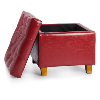 Fair 18 Inches Modern Elegant Leather Square Storage Ottoman(Wine)