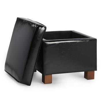 Nova 18 Inches Modern Elegant Leather Square Storage Ottoman(Black)