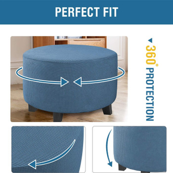 Round Ottoman Slipcover Footstool Protector Covers Storage Stool Ottoman Covers Stretch with Elastic Bottom(Denim Blue)