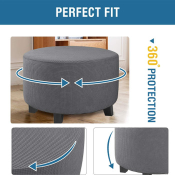 Round Ottoman Slipcover Footstool Protector Covers Storage Stool Ottoman Covers Stretch with Elastic Bottom(Grey)