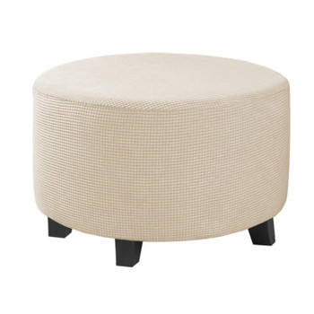 Round Ottoman Slipcover Footstool Protector Covers Storage Stool Ottoman Covers Stretch with Elastic Bottom(Ivory