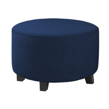 Round Ottoman Slipcover Footstool Protector Covers Storage Stool Ottoman Covers Stretch with Elastic Bottom(Dark Blue)