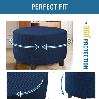 Round Ottoman Slipcover Footstool Protector Covers Storage Stool Ottoman Covers Stretch with Elastic Bottom(Dark Blue)