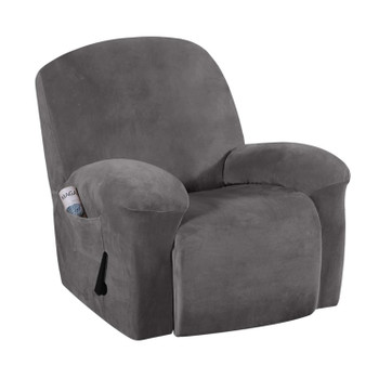 Real Velvet  Spandex  Recliner Chair Slipcover with Elastic Bottom Side Pocket(Grey)