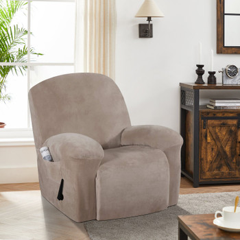 Real Velvet  Spandex  Recliner Chair Slipcover with Elastic Bottom Side Pocket(Taupe)