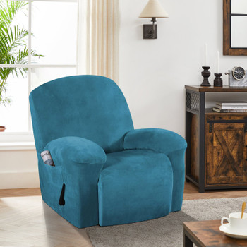Real Velvet  Spandex  Recliner Chair Slipcover with Elastic Bottom Side Pocket(Peacock Blue)
