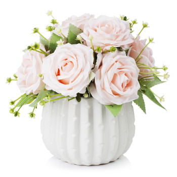 Mixed Artificial Rose Flower Arrangement in White Ceramic Pot( Light Pink)