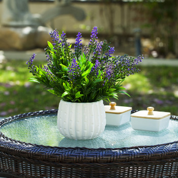 Artificial Lavender Flower in White Ceramic Pot(Purple)