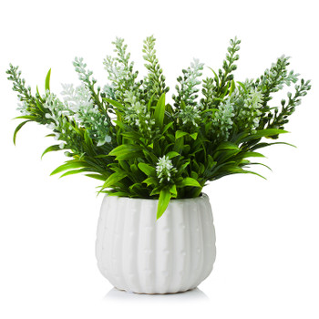  Artificial Lavender Flower in White Ceramic Pot(White)