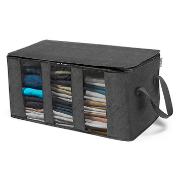 Dark Grey Non Woven Fabric Foldable Storage Underbed Clothes Cover Bag 