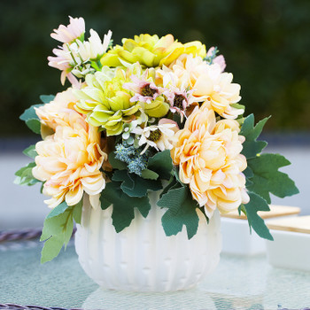 Daisy and Mixed Flower Arrangements in White Ceramic Pot(Yellow Green)