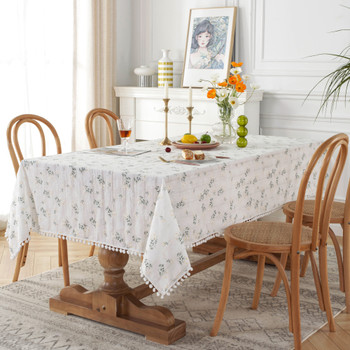 High Quality Washable Cotton Wrinkle Free Tablecloth with Tassel 