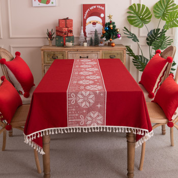 High Quality Washable Cotton Linen Wrinkle Free Tablecloth with Tassel 