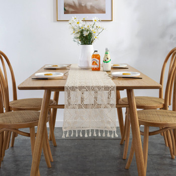 Farmhouse Rustic Cotton Table Runner for Summer Home Decor with Tassels 
