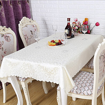 54"x 72" Creamy White Floral Scrolls Rectangle Polyester Tablecloth Stain Resistant 