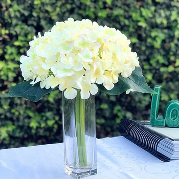 Blush Artificial Hydrangea Flower Bouquet with Glass Vase for Home Wedding Decoration