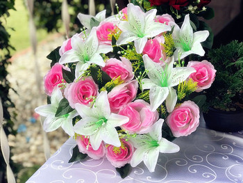 Artificial Mixed Rose Lily Silk Flower Wreath