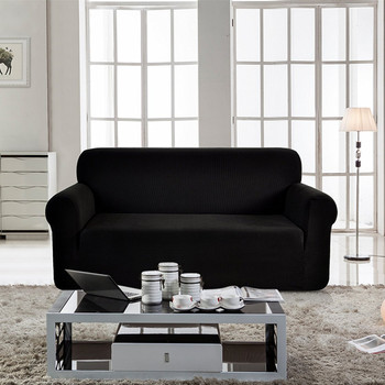 Jacquard  Polyester Spandex Fabric Box  Cushion Sofa Slipcovers-Black