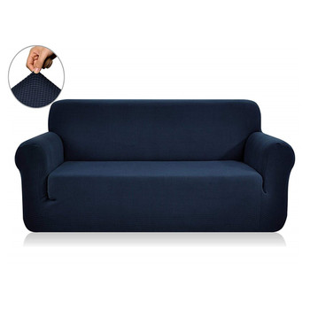  Jacquard  Polyester Spandex Fabric Box  Cushion Loveseat Slipcovers-Dark Blue